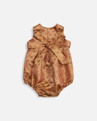 Baby Blush And Gold Indian Romper And Bow, Back View
