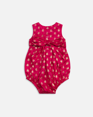 Baby Fuschia Indian Romper With Bow, Back View