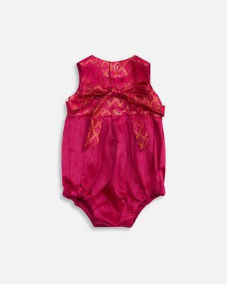 Baby Half Hot Pink Indian Romper With Bow, Back View