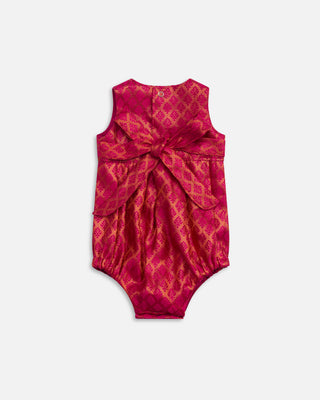 Baby Hot Pink Indian Romper With Bow, Back View