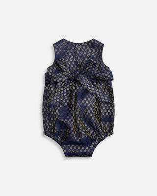 Baby Midnight Blue Indian Romper with Bow, Back View