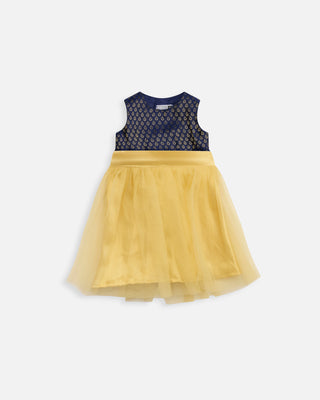 Baby Midnight Blue Indian Romper with Gold Skirt, Front View