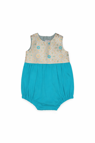 Baby Sea Blue Indian Romper, Front View