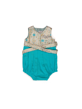 Baby Sea Blue Indian Romper, Back View