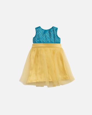 Baby Sky Blue Indian Romper With Gold Skirt, Front View 