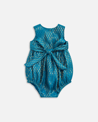 Baby Sky Blue Indian Romper with Bow, Back View