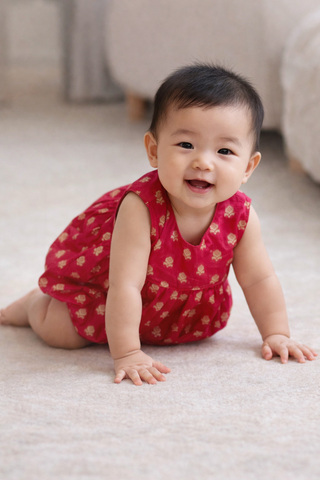 Baby Crawling With Fuschia Indian Romper