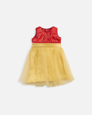 Twirl and Play Romper- Red Brocade