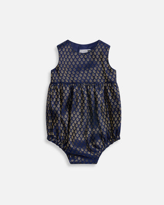 Twirl and Play Romper- Midnight Blue Brocade