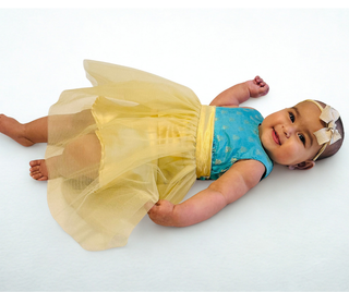 Twirl and Play Romper- Ocean Blue Brocade