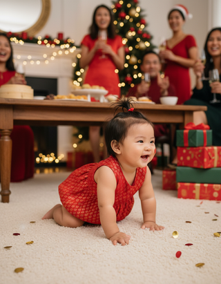 Twirl and Play Romper- Red Brocade